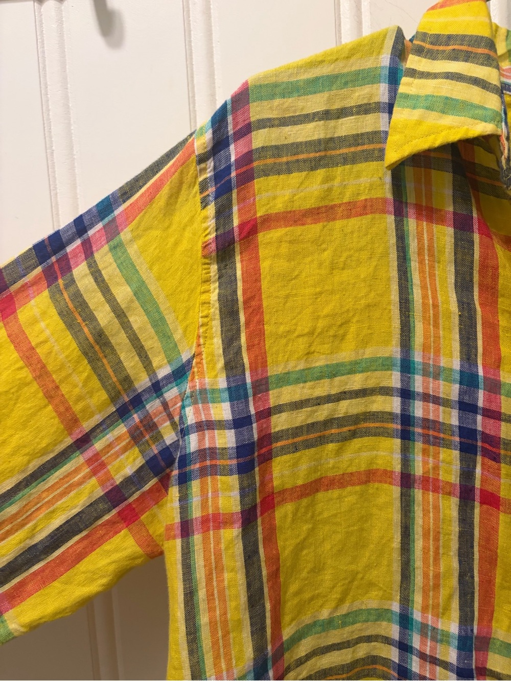 Lauren Ralph Lauren 100% Linen Vibrant Yellow Madras Plaid Tunic XL - Picture 5 of 11